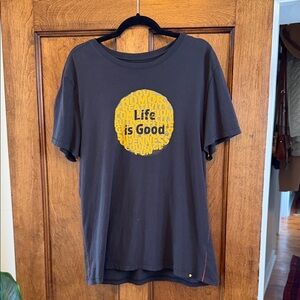 Life Is Good Charcoal Tee with Yellow Graphic